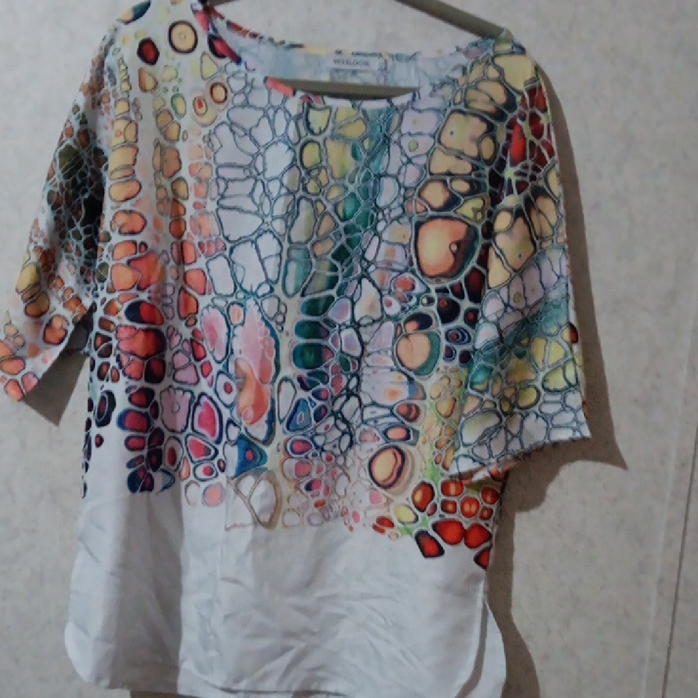MISSLOOK Orange and Blue Graphic Boxy Blouse